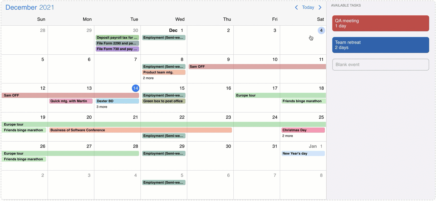 Event calendar external drag and drop