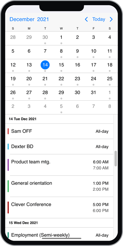 Mobile calendar view