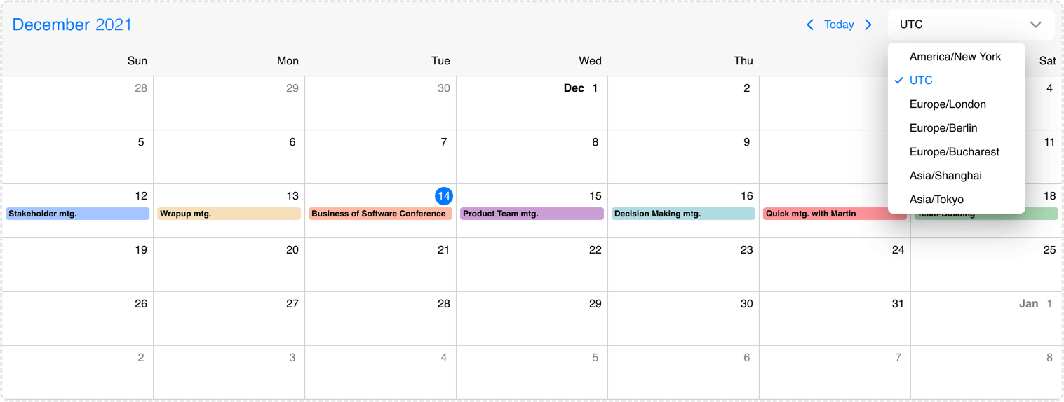 Event calendar changing the timezones