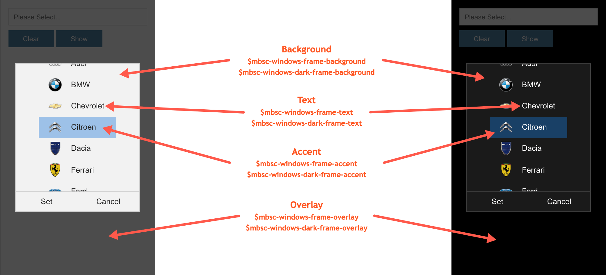 Windows theme variables for the Image component Indication on what the color variables affect