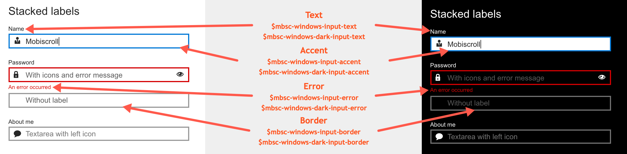 Windows theme variables for Input, Textarea and Dropdown